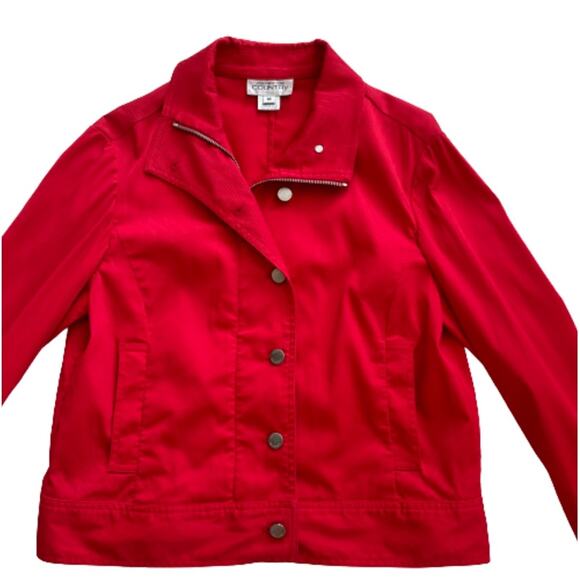 Jones New York Country Red Jacket Silver Button Zipper Closure Pockets Medium - Picture 8 of 12